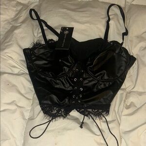 Kara and Kate Satin Lace-Up Top in Black
